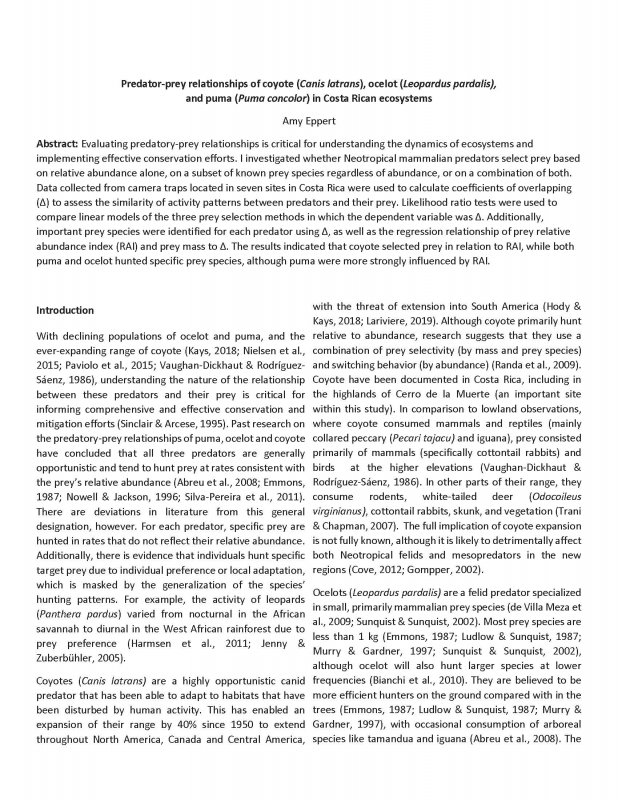  Predator-prey relationships for coyote (Canis latrans), ocelot (Leopardus pardalis), and puma (Puma concolor) in Costa Rican ecosystems