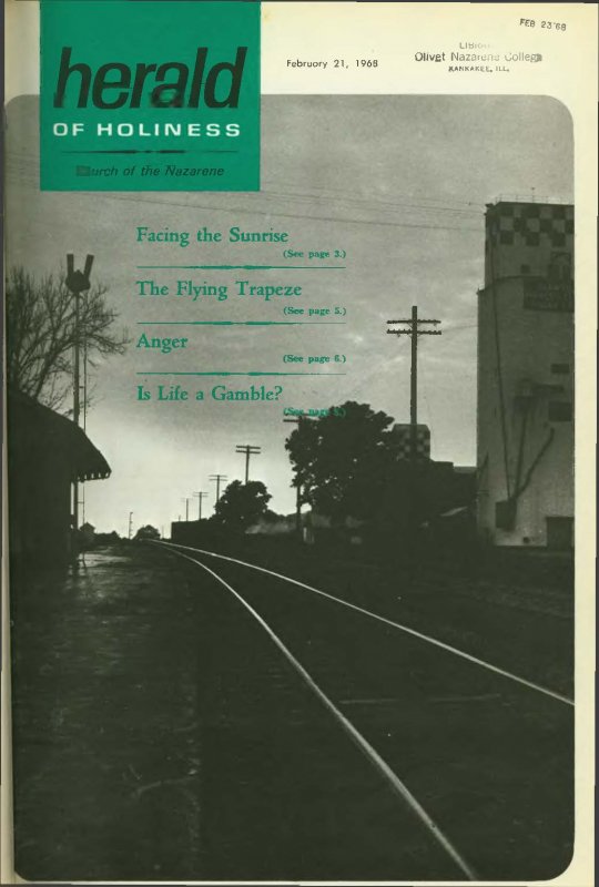 Empty railway tracks--the cover of Herald of Holiness - February 21, 1968.