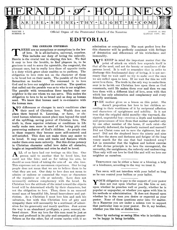Title Page of Herald of Holiness - August 14, 1912