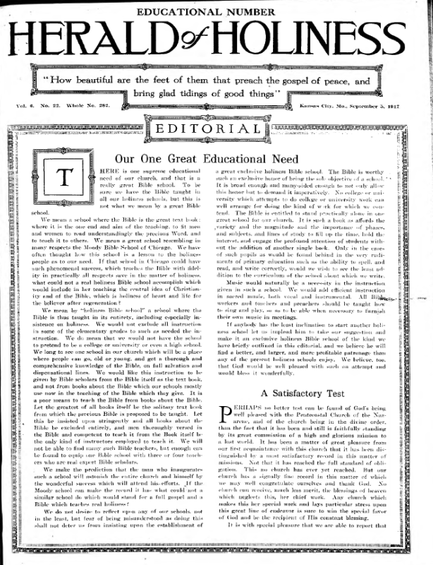 Title Page of Herald of Holiness - September 5, 1917