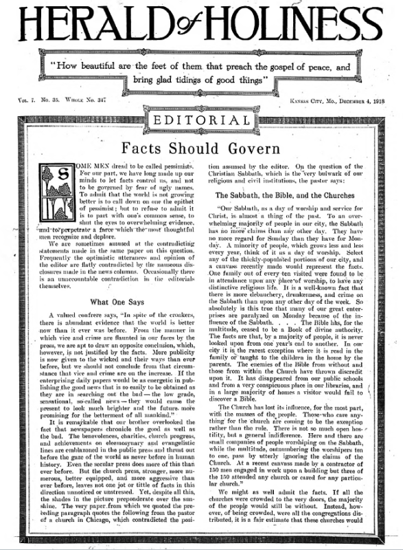 Title Page of Herald of Holiness - December 4, 1918