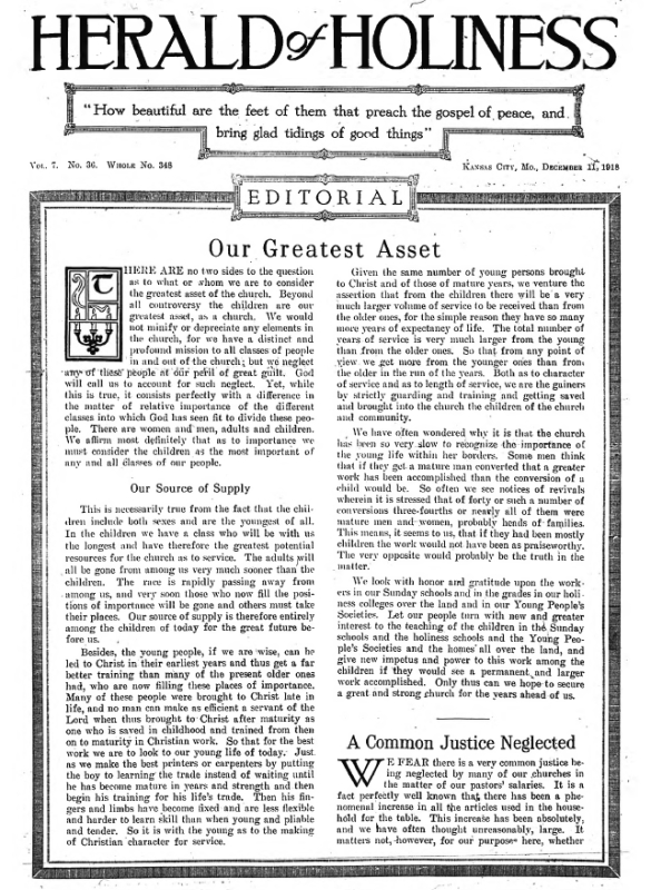 Title Page of Herald of Holiness - December 18, 1918