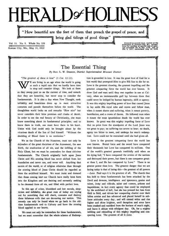 Front page of Herald of Holiness - May 31, 1922