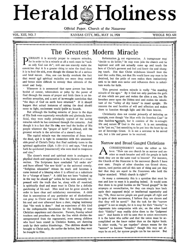 Front page of Herald of Holiness - May 14, 1924