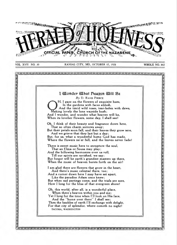 Front page of Herald of Holiness - October 17, 1928