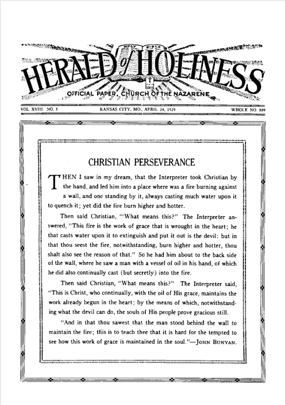Front page of Herald of Holiness - April 24, 1929