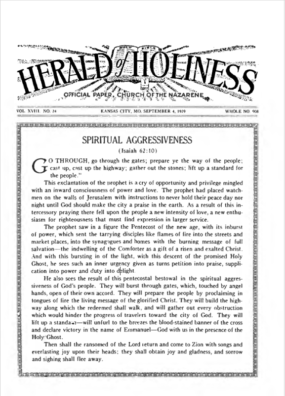 Front page of Herald of Holiness - September 4, 1929
