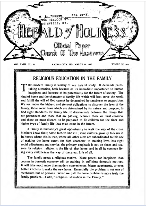 Front page of Herald of Holiness - March 19, 1930