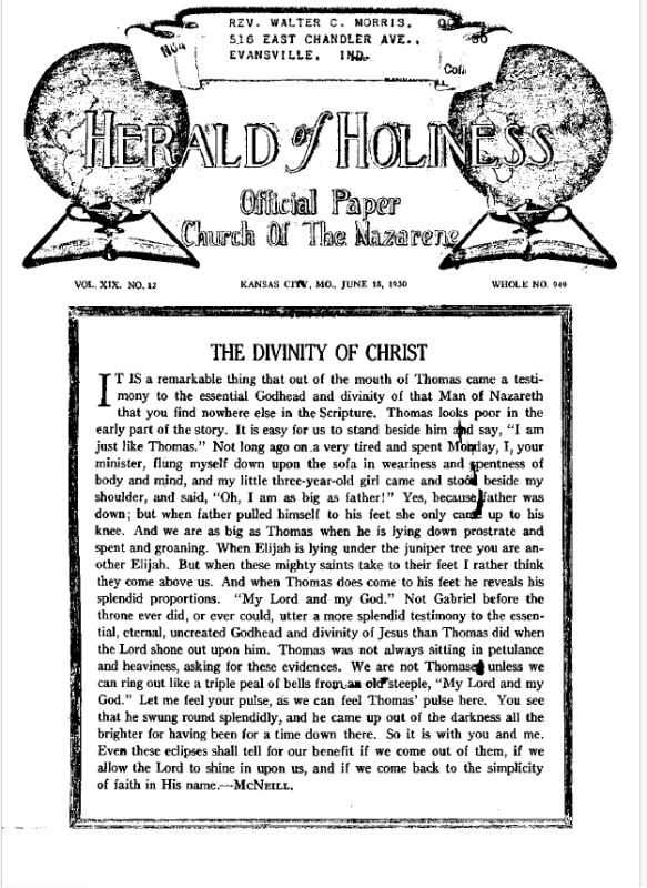 Front page of Herald of Holiness - June 18, 1930