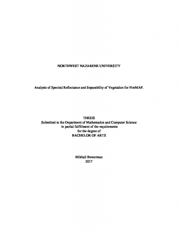 Analysis of Spectral Reflectance and Separability of Vegetation for FireMAP