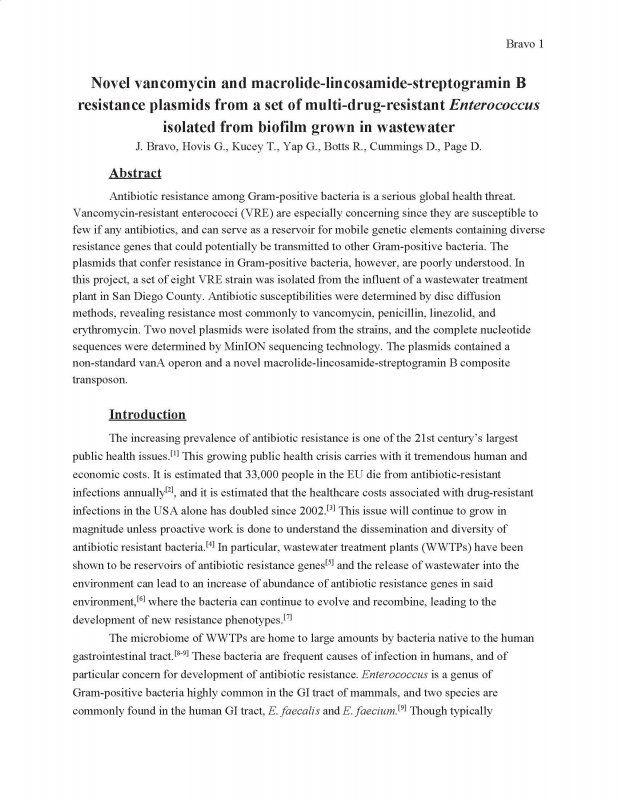 Novel vancomycin and macrolide-lincosamide-streptogramin B resistance plasmids from a set of multi-drug-resistant Enterococcus isolated from biofilm grown in wastewater