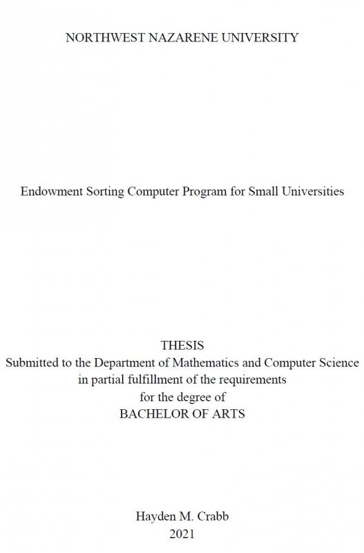 Endowment Sorting Computer Program for Small Universities