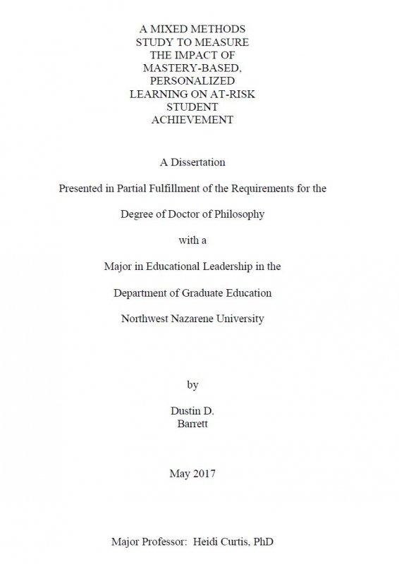 A mixed method study to measure the impact of mastery-based, personalized learning on at-risk student achievement