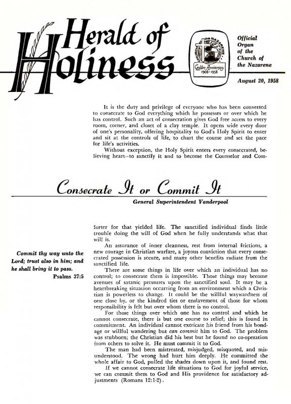 Herald of Holiness - August 20, 1958