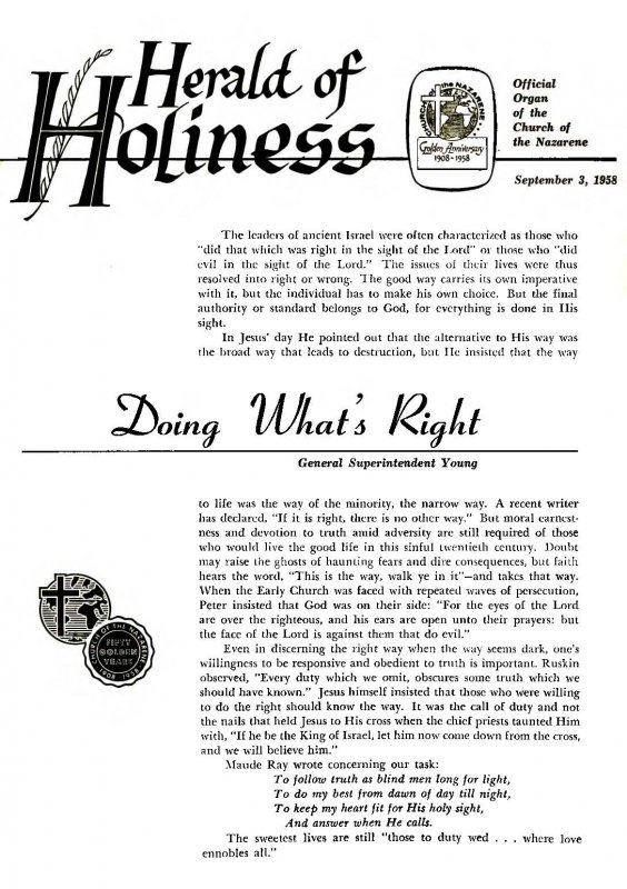 Herald of Holiness - September 3, 1958