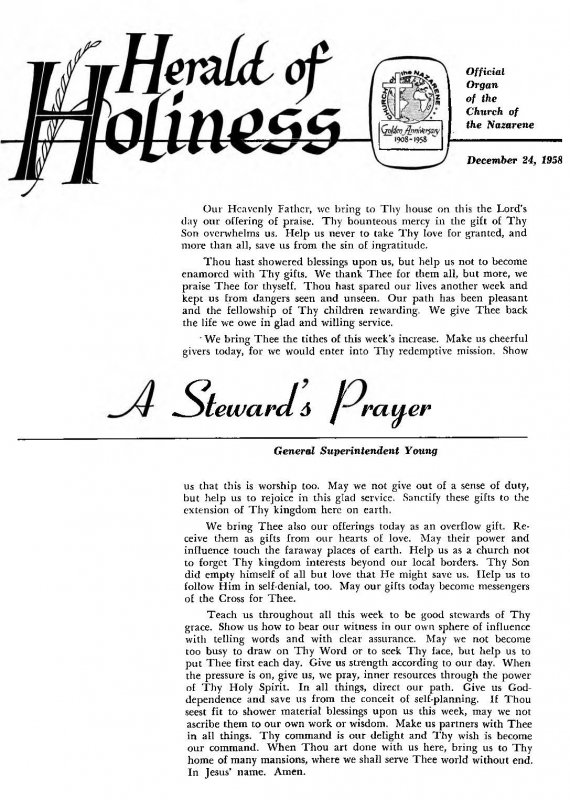 Herald of Holiness - December 24, 1958