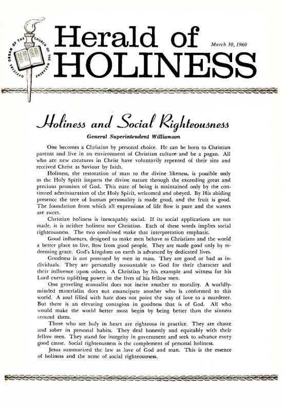 Herald of Holiness - March 30, 1960