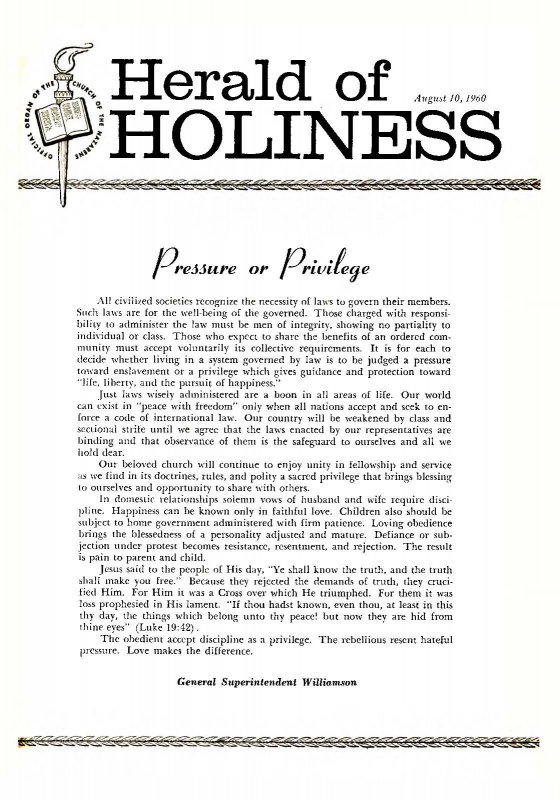 Herald of Holiness - August 10, 1960