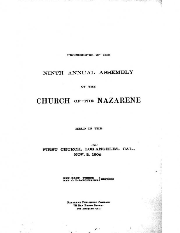 Ninth Annual Assembly Church of the Nazarene Official Minutes 1904