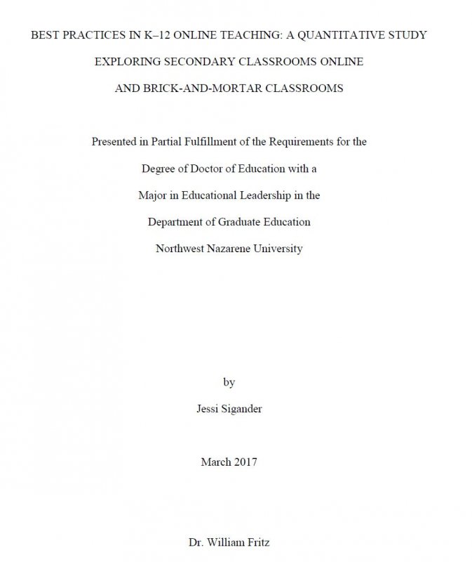 Best practices in K-12 online teaching: a quantitative study exploring secondary classrooms online and brick-and-mortar classrooms