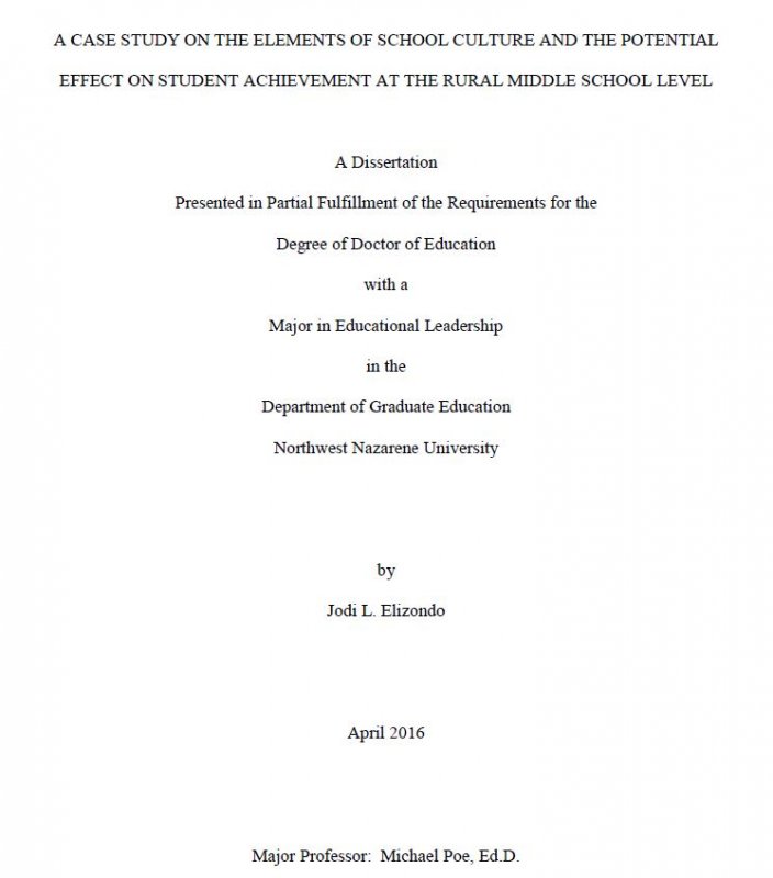 A case study on the elements of school culture and the potential effect on student achievement at the rural middle school level