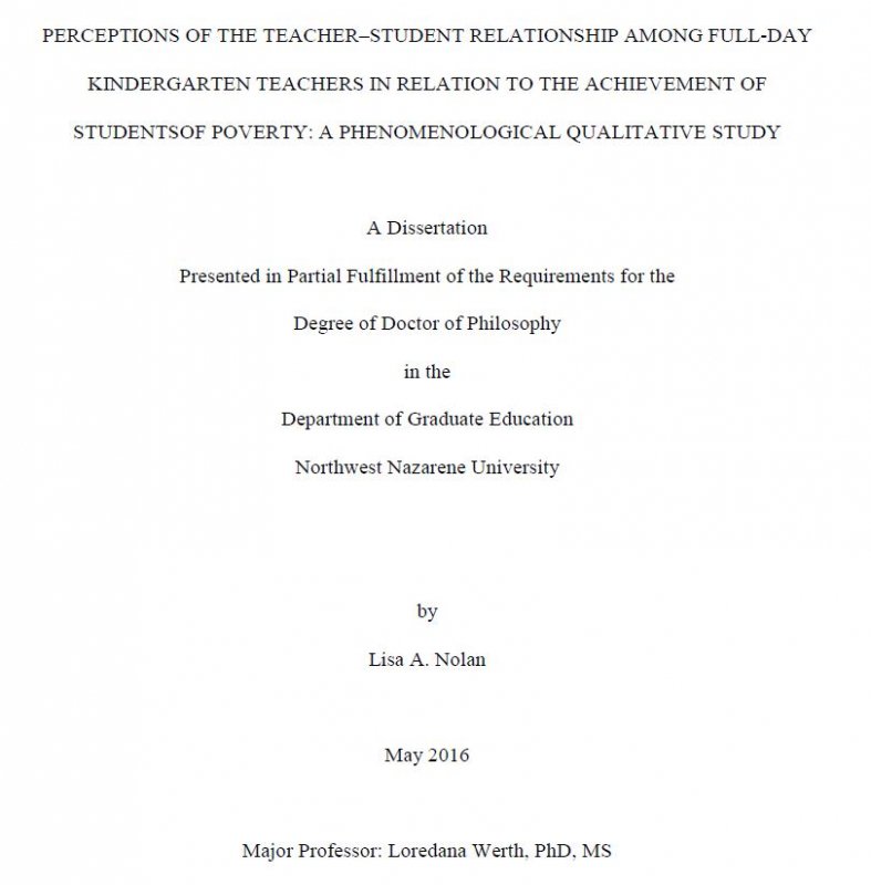 Perceptions of the teacher-student relationship among full-day kindergarten teachers in relation to the achievement of students of poverty: a phenomenological qualitative study