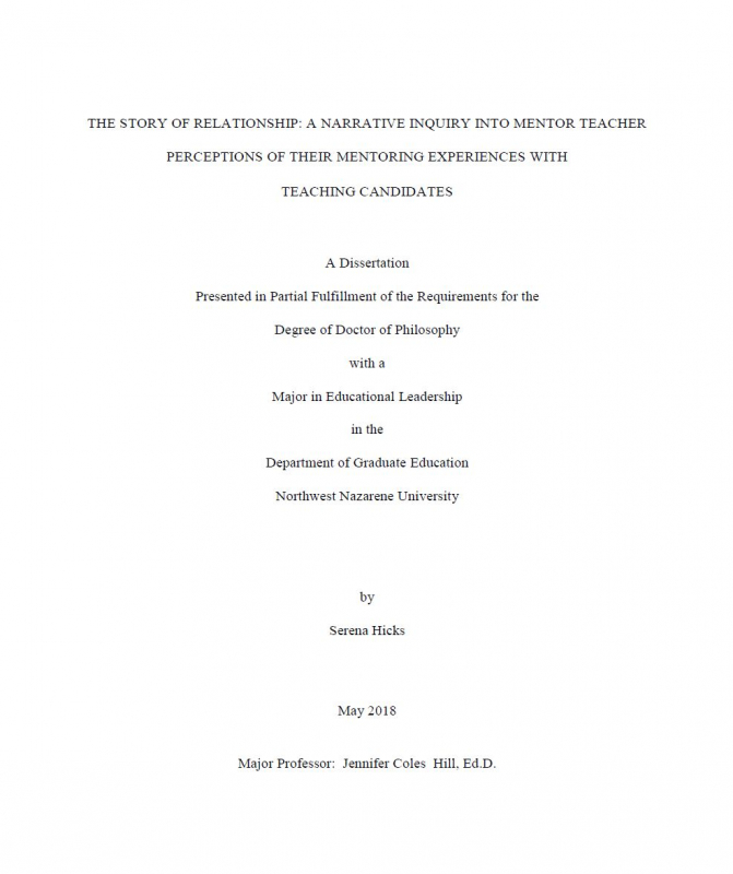 The story of relationship: a narrative inquiry into mentor teacher perceptions of their mentoring experiences with teaching candidates